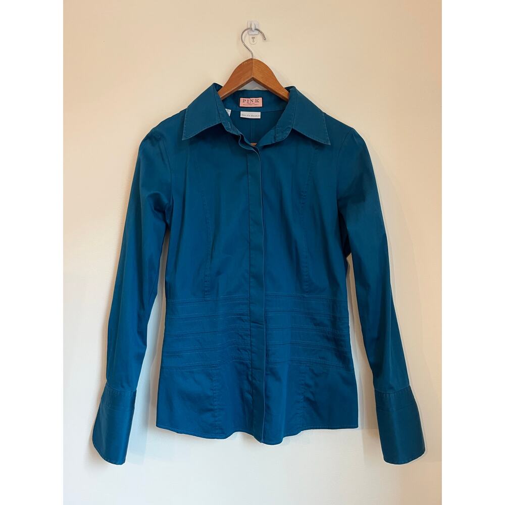 Thomas Pink Jermyn St London‎ Slim Fit Stretch Button Shirt Blue Women Size US 4